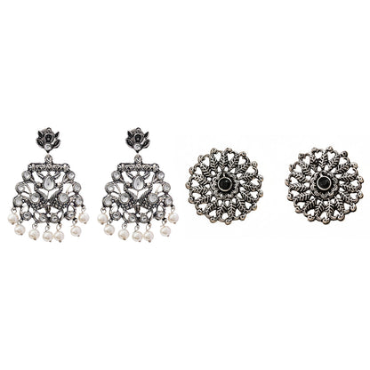 Peacock glow stone studded dangler earrings &Wildflower oxidised stud earrings Combo set for Women and Girl