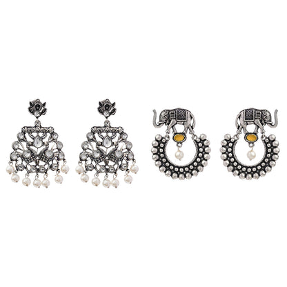 Peacock glow stone studded dangler earrings &Elephant Arc dangler earrings Combo set for Women and Girl