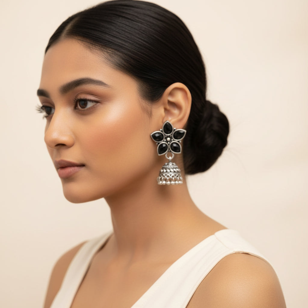 Royal Triple Bell Layered Jhumka Earring (Black) Beauty Bloom ghunghroo jhumki earring (Black) Combo set
