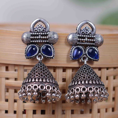 Stunning stone studded jhumki earrings (Blue)