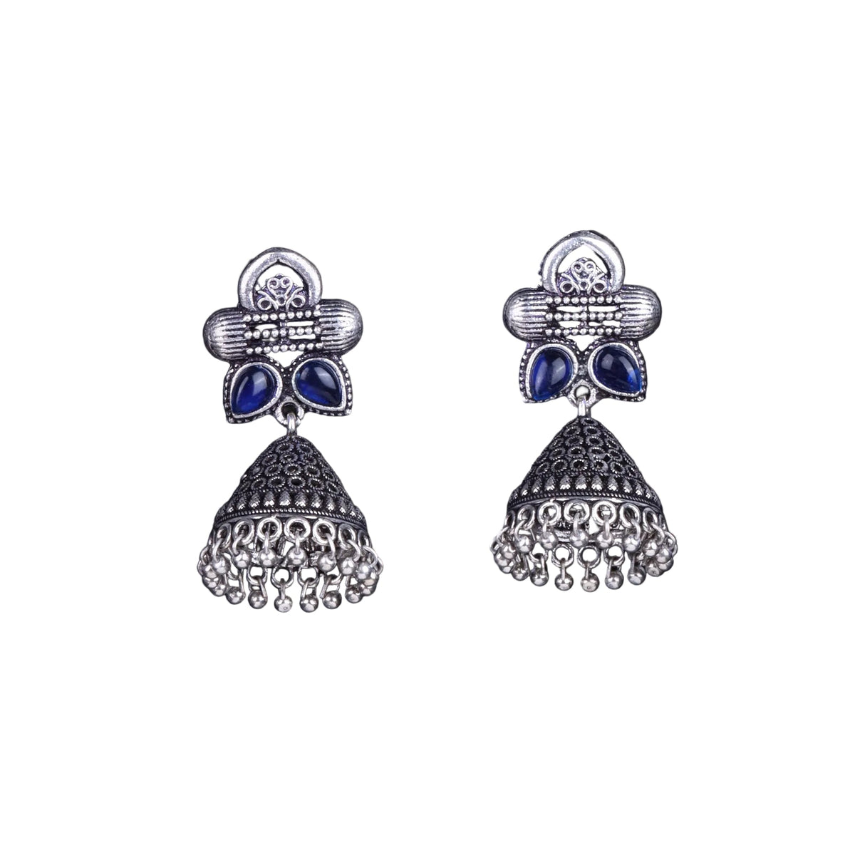 Stunning stone studded jhumki earrings (Blue)