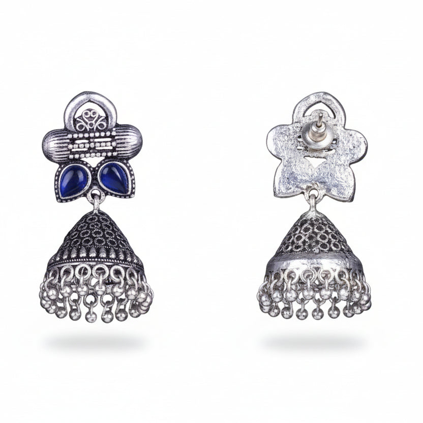 Stunning stone studded jhumki earrings (Blue)