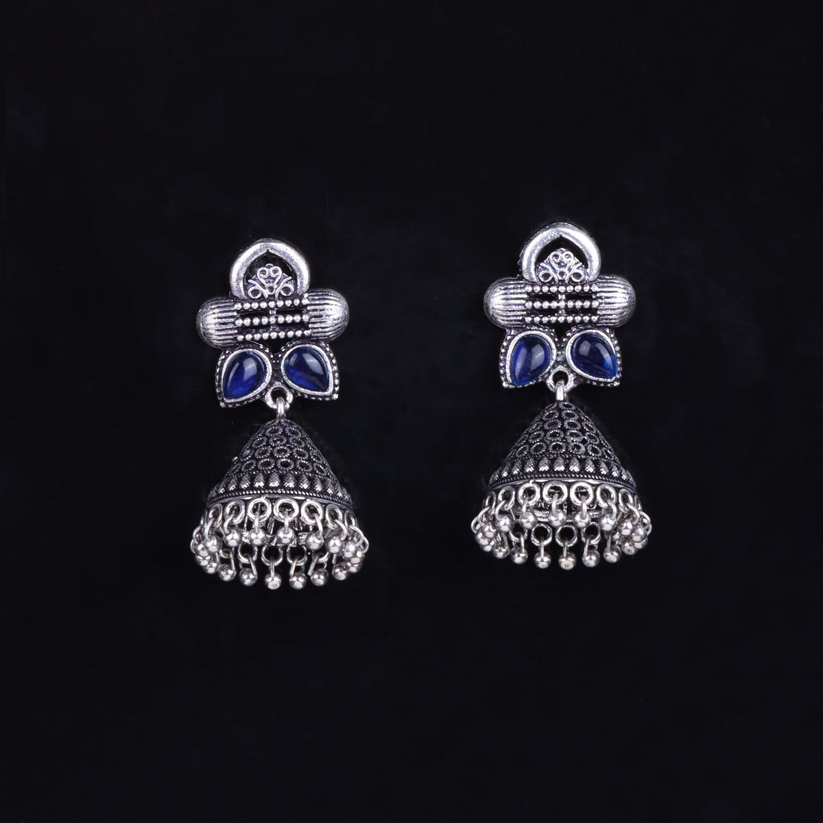 Stunning stone studded jhumki earrings (Blue)