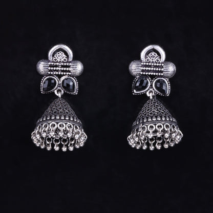 Stunning stone studded jhumki earrings (Black)