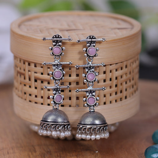 Royal Triple Bell Layered  Earring (Baby Pink)