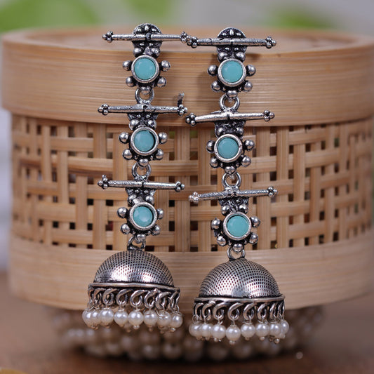Royal Triple Bell Layered Jhumka Earring (Mint)