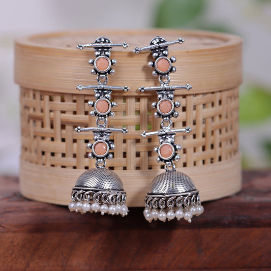 Royal Triple Bell Layered Jhumka Earring (Light Orange)