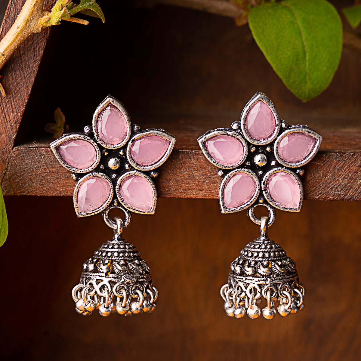 Beauty Bloom ghunghroo jhumki earring (Baby Pink)