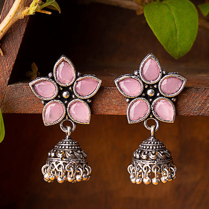 Beauty Bloom ghunghroo jhumki earring (Baby Pink)