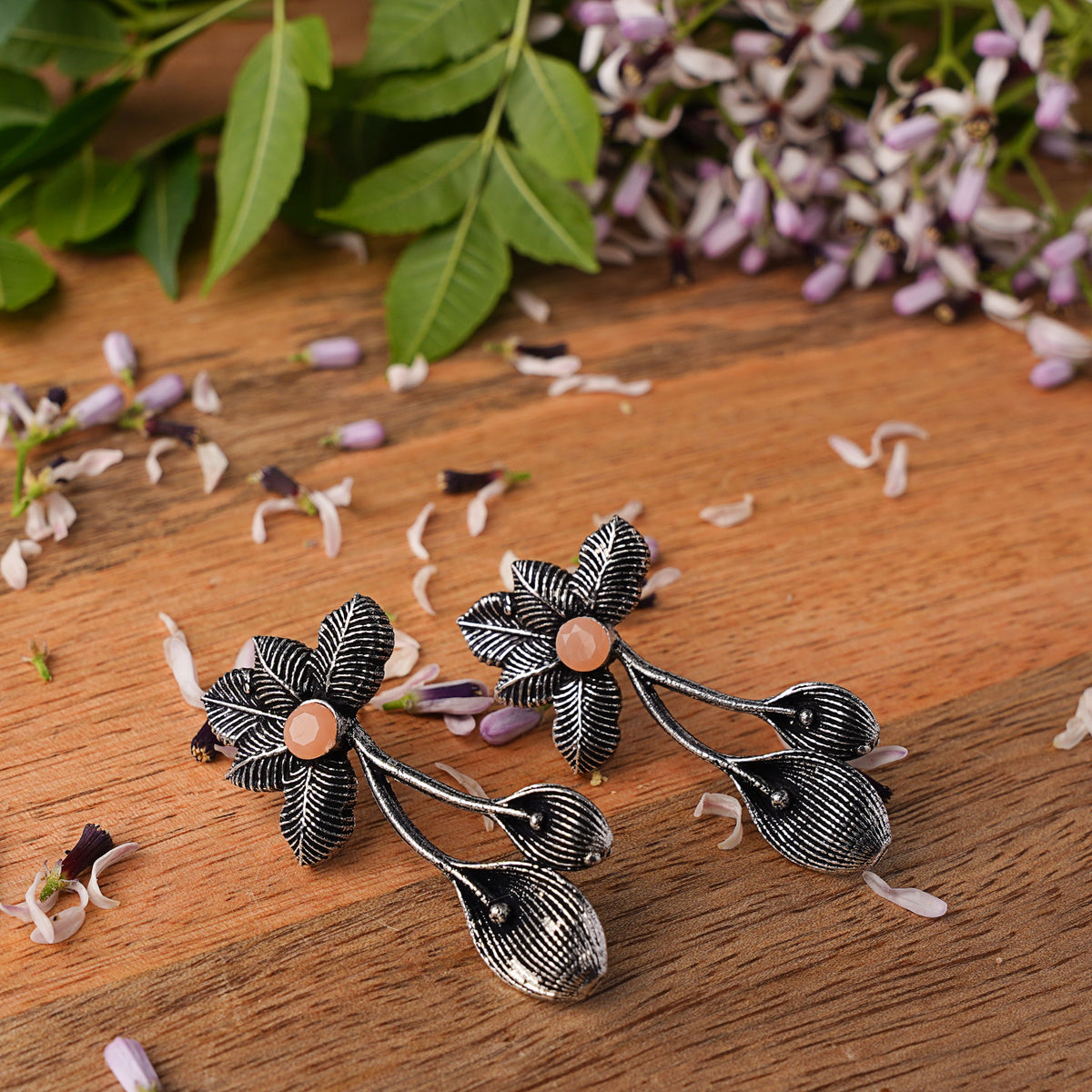 Bud Flower oxidized stud earrings (Light Orange)