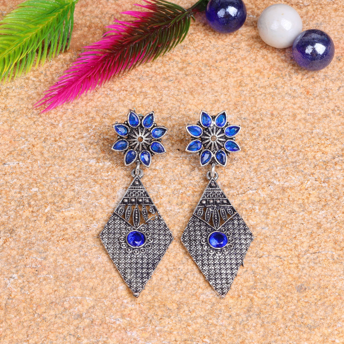 Kite delight stone studded dangler earrings (Blue)
