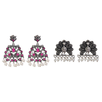 Peacock glow stone studded dangler earrings & Meena Manjari stone stud earrings Combo set