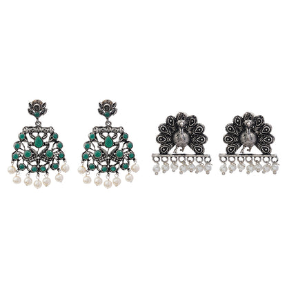 Peacock glow stone studded dangler earrings & Meena Manjari stone stud earrings Combo set