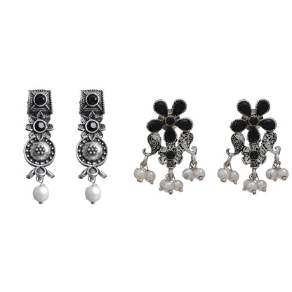 Wonderful wildflower oxidised stud earrings (Black)&Floral Drop stud earrings (Black) Combo set
