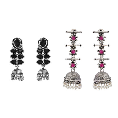 Dazzle Dash Jhumki earring (Black) Royal Triple Bell Layered Jhumka Earring (Red) Combo set