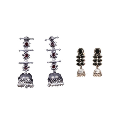 Dazzle Dash Jhumki earring (Black)&Royal Triple Bell Layered Jhumka Earring (Dark Maroon) Combo set