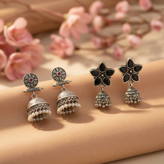 Beauty Bloom ghunghroo jhumki earring (Black)&Charmbell jhumka earrings (Red) Combo set