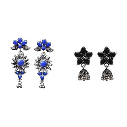 Beauty Bloom ghunghroo jhumki earring (Black)&FloraSun dangler earrings (Blue) Combo set