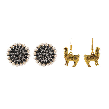 Carved Charm Dangler earrings &  Lama Drama dangler earrings Combo set