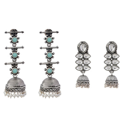Dazzle Dash Jhumki earring (White)&Royal Triple Bell Layered Jhumka Earring (Mint) Combo set