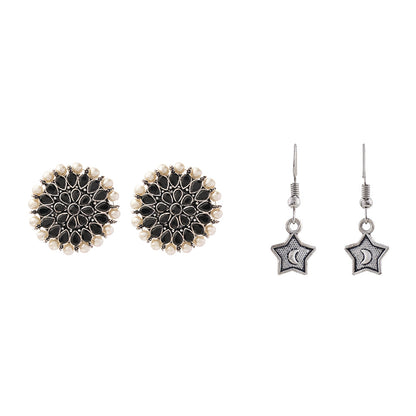 Carved Charm Dangler earrings &  You're a star dangler earrings (Silver) Combo set