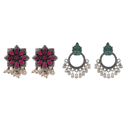 Jugni vibrant stud earrings (Red)&Fine Shine stud earrings (Green) Combo set