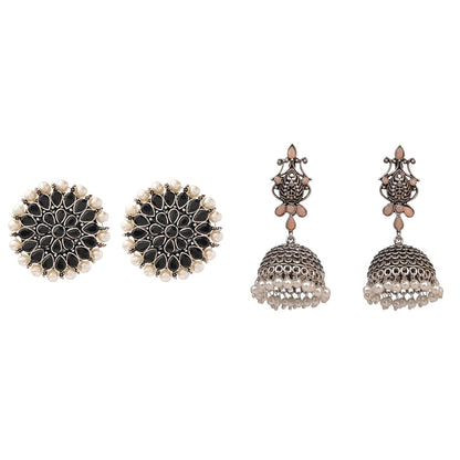 Carved Charm Dangler earrings &  Kalash Kamal Jhumka earring (Light Orange) Combo set