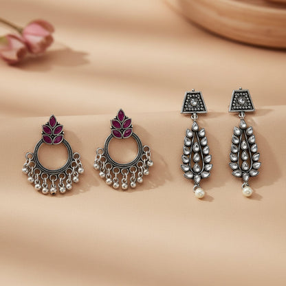 Fine Shine stud earrings (Red)&Precious Petal stone studded dangler earring (White) Combo set