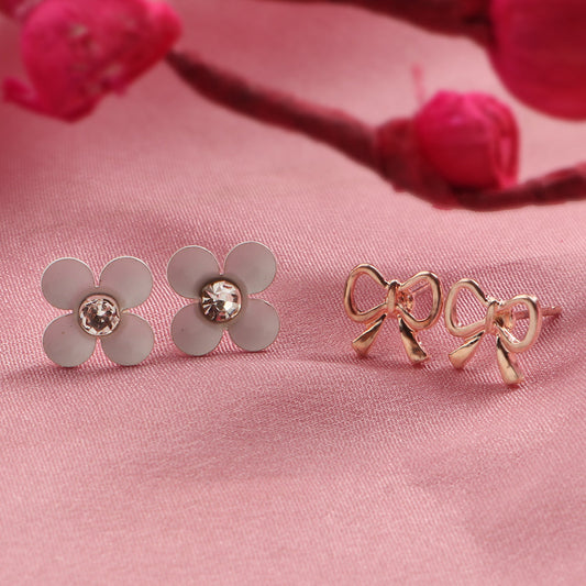 Blossom Bow Duo- Combo stud earrings