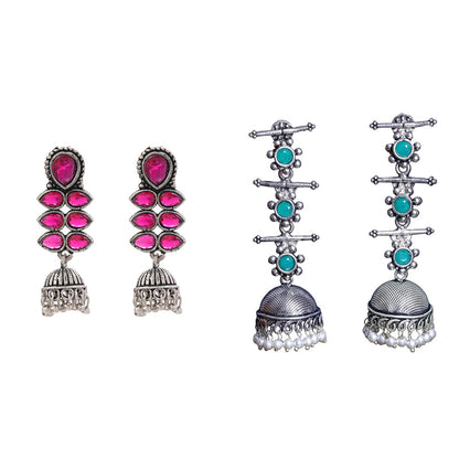 Dazzle Dash Jhumki earring (Red) Royal Triple Bell Layered Jhumka Earring (Green) Combo set