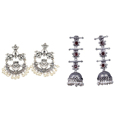 Carved Charm Dangler earrings & Royal Triple Bell Layered Jhumka Earring Combo set
