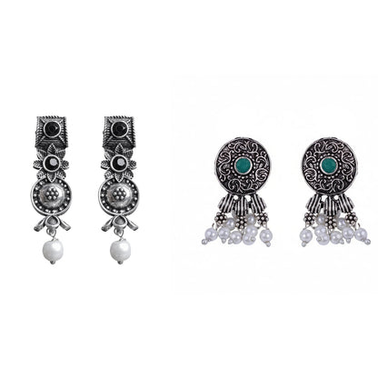 Wonderful wildflower oxidised stud earrings (Black)&Button rays stud earring (Green) Combo set