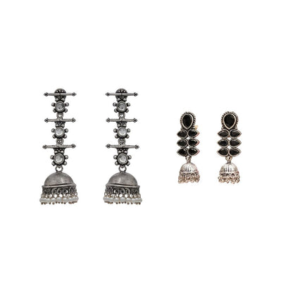 Dazzle Dash Jhumki earring (Black)&Royal Triple Bell Layered Jhumka Earring (White) Combo set