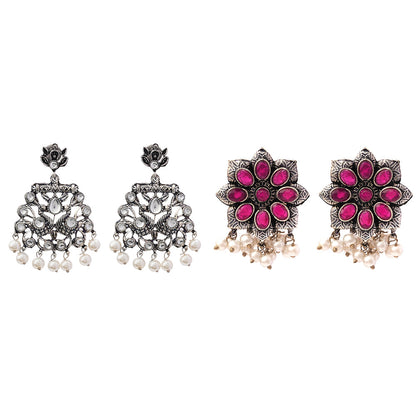 Peacock glow stone studded dangler earrings & Jugni vibrant stud earrings Combo set for Women and Girl
