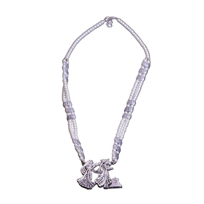 Desi duo statement pendant beaded neckpiece (White)