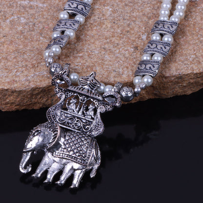 Tusker Tale statement pendant beaded neckpiece (White)