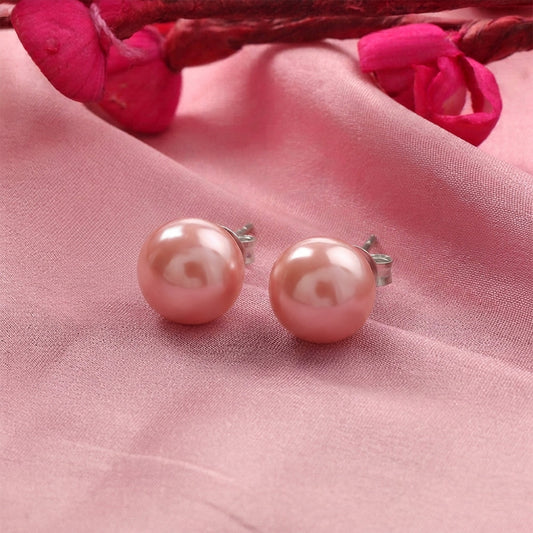 Glossy Dome Stud Earrings (Baby Pink)