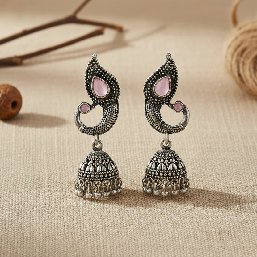 Paisley Swirl Ghungroo jhumki earring (Baby Pink)