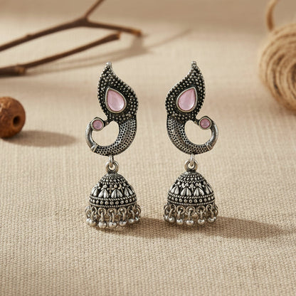 Paisley Swirl Ghungroo jhumki earring (Baby Pink)