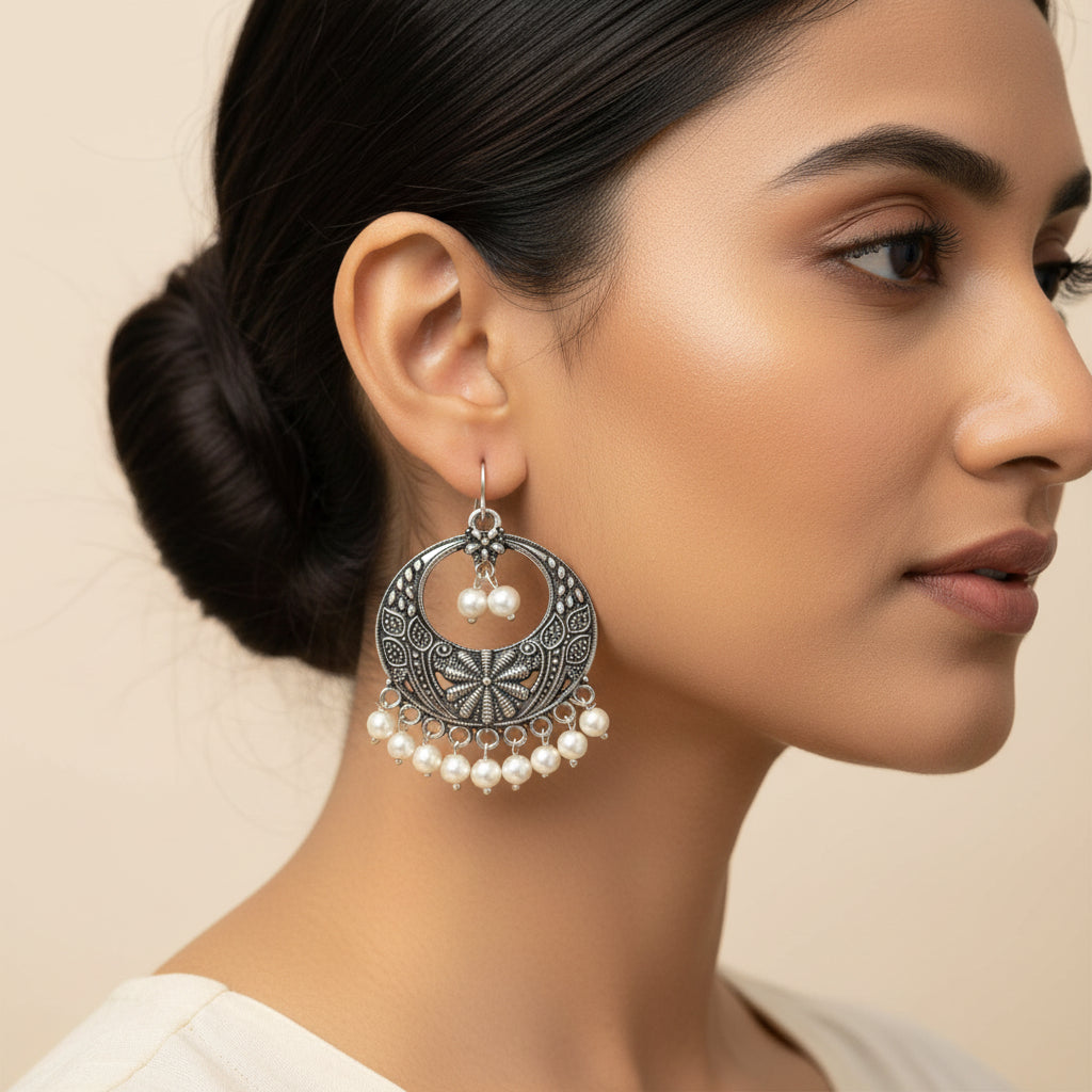 Eternal glide pearl dangler earrings (Silver)