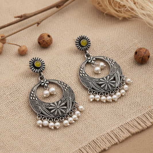 Graceful fall pearl dangler earrings (Yellow)