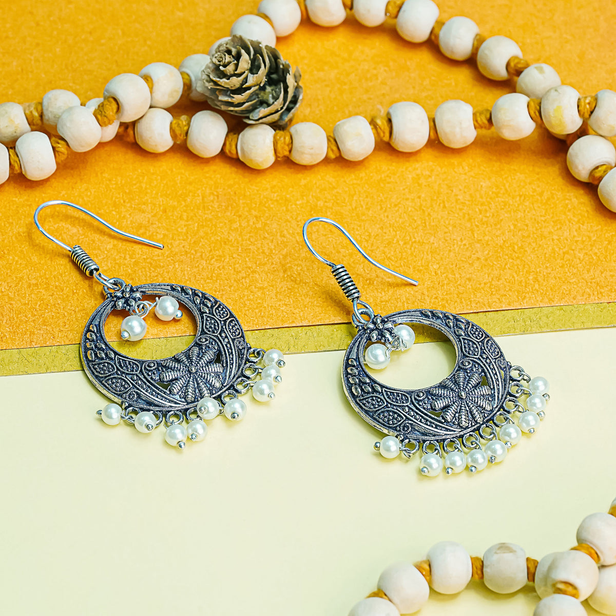 Eternal glide pearl dangler earrings (Silver)