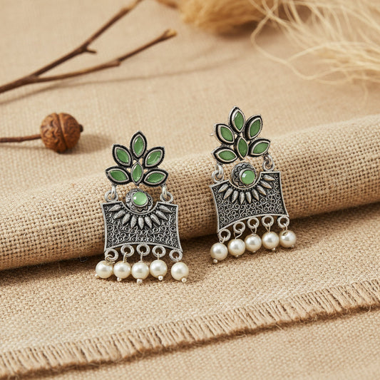 Flora-Aura stone studded dangler earrings (Pista)