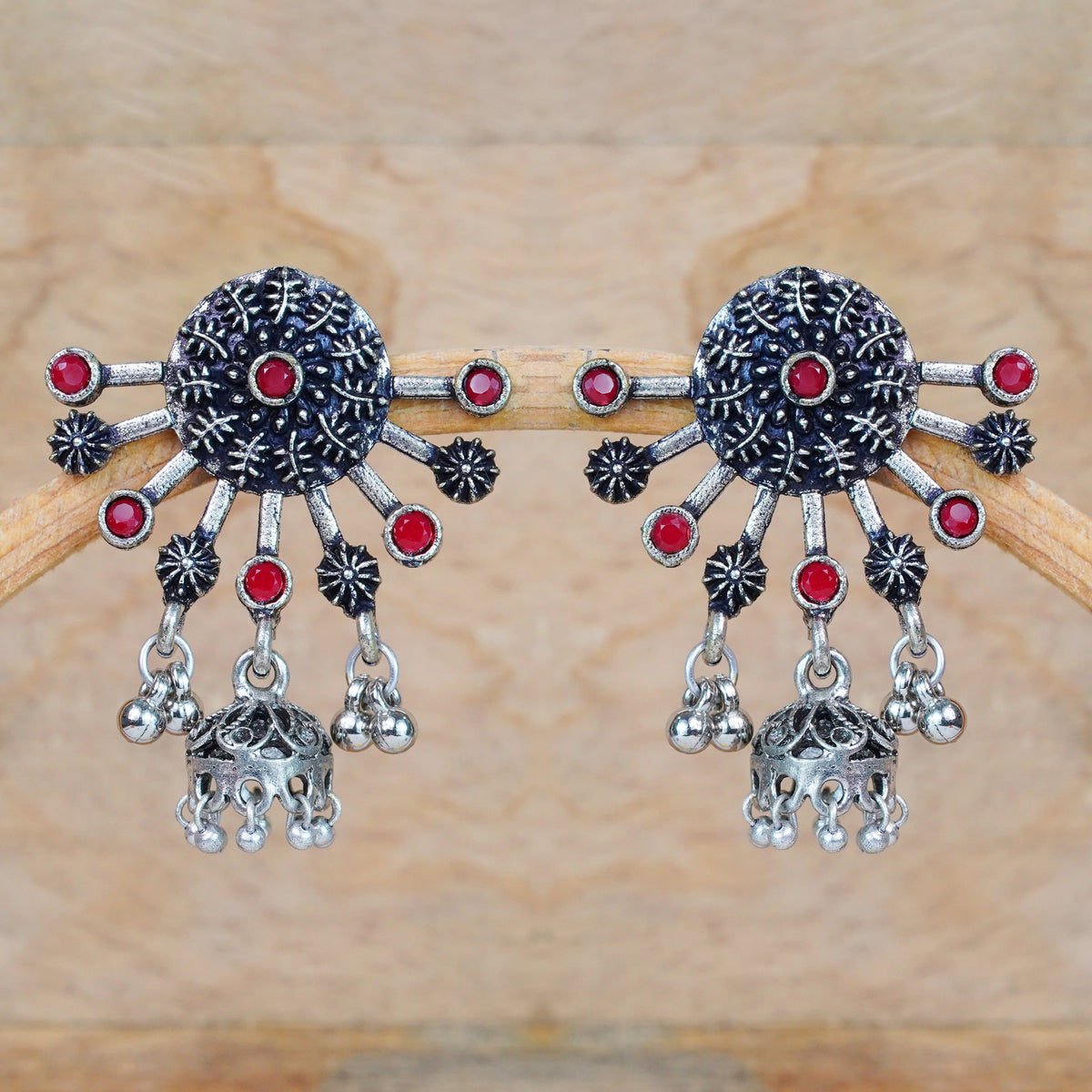 Slays and rays jhumki earrings (Dark Red)