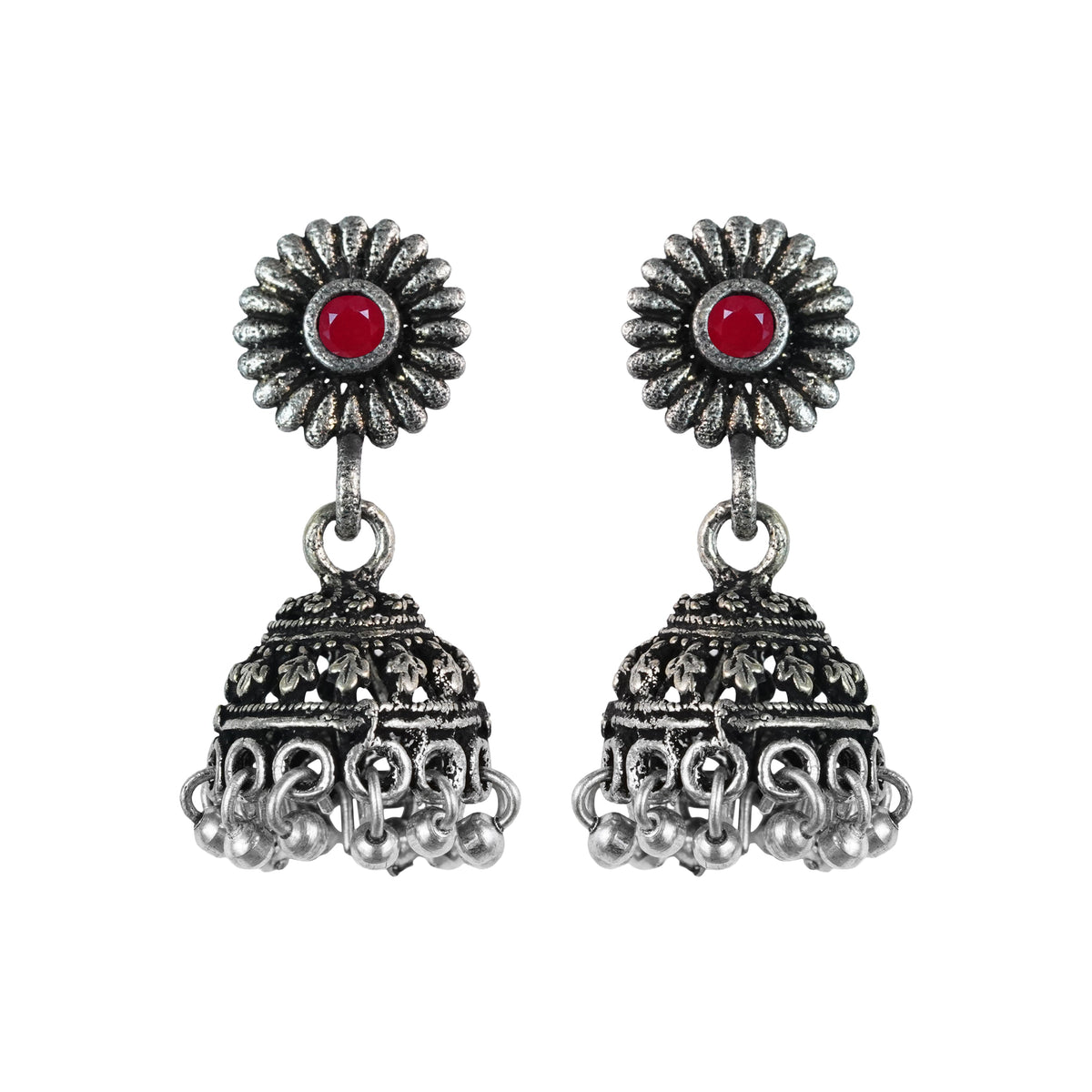 Garden gorgeousness Jhumki arrings (Dark Red)