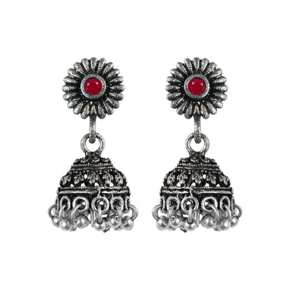 Garden gorgeousness Jhumki arrings (Dark Red)