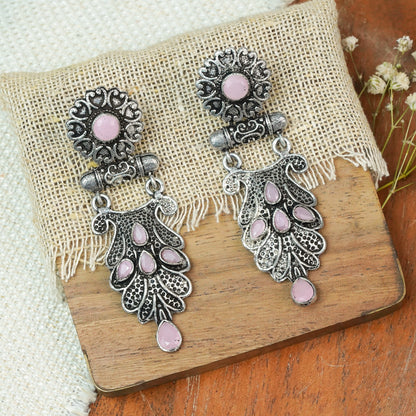 Swirly stone studded dangler earring (Baby Pink)