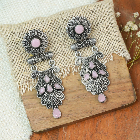 Swirly stone studded dangler earring (Baby Pink)
