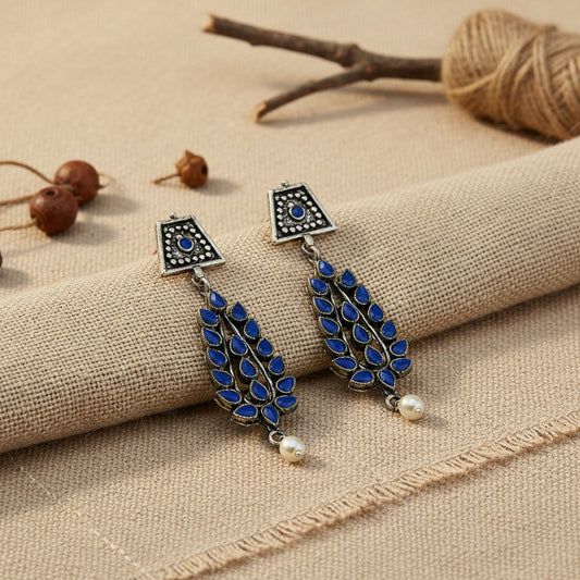 Precious Petal stone studded dangler earring (Blue)