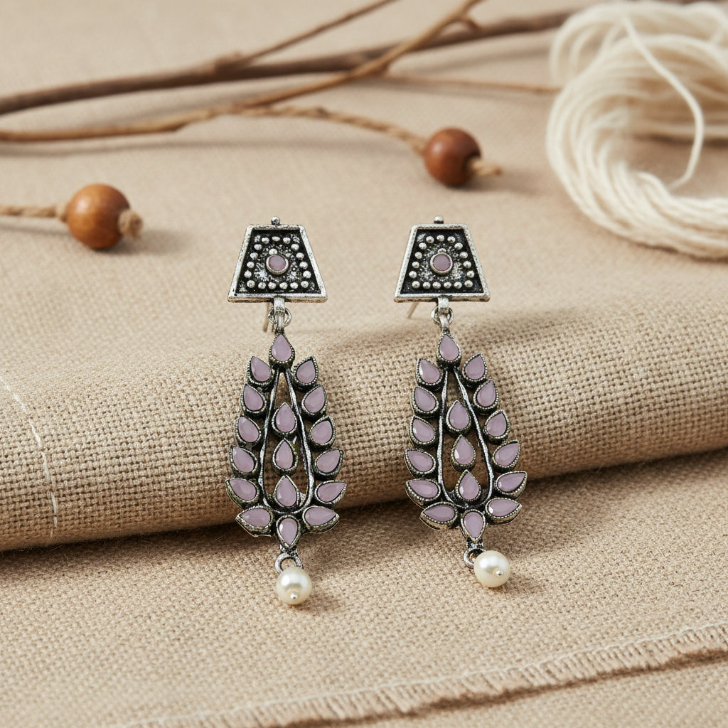 Precious Petal stone studded dangler earring (Baby Pink)